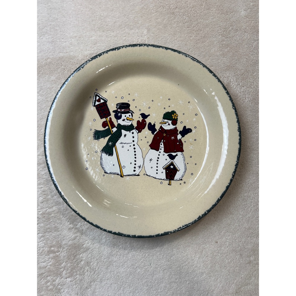 Home & Garden Party Snowman Pie/Cookie Dinner Plate Home 10" USA Stoneware 2001